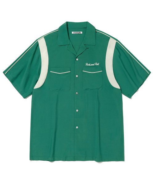 MUSINSA | VIVASTUDIO RAYON BOWLING HLAF SHIRT [GREEN]