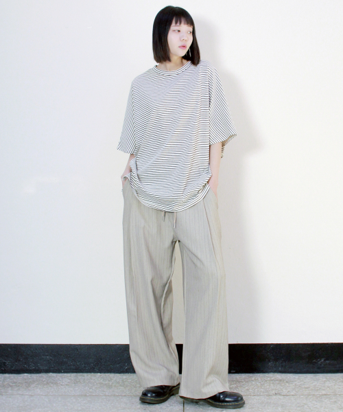 Широкие брюки в полоску Side One Tuck Beige (весна/лето)
