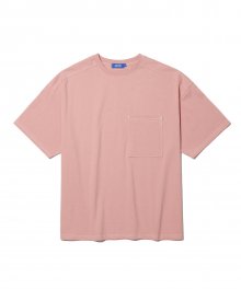 스티치 헤비코튼 오버 포켓 반팔 티셔츠 핑크