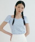 리올그(REORG) TIR PUFF-SLEEVE HEART NECK BLOUSE SKY BLUE