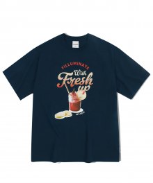 오버핏 피치 크러쉬 티셔츠-네이비