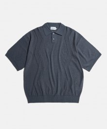 Z Pattern Knitted Polo Shirts Pigeon Blue