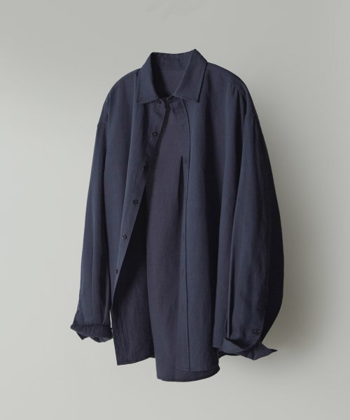 MUSINSA | LAFUDGESTORE Tencel Linen City Boy Big Over Shirt_Midnight Blue