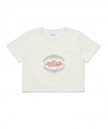 (W) WOVEN PATCH CROP T-SHIRT IVORY