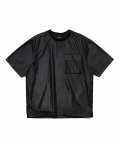 GLOSSY WOVEN SET-UP POCKET T-SHIRT BLACK