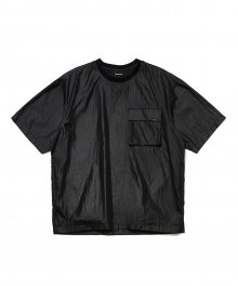 GLOSSY WOVEN SET-UP POCKET T-SHIRT BLACK