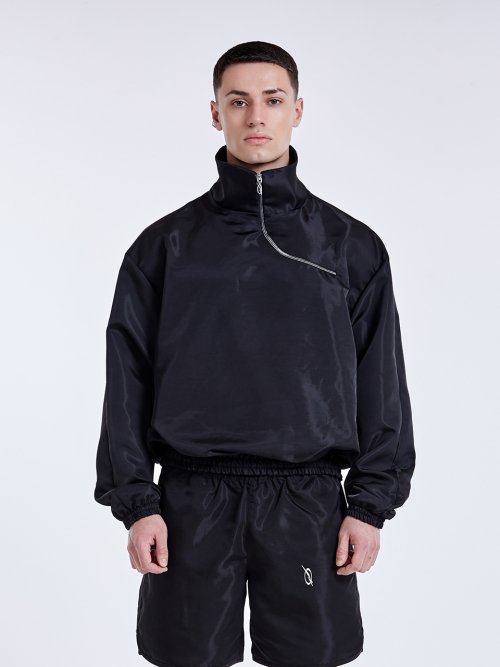 MUSINSA | 51PERCENT Curved zipper anorak - Shiny Black