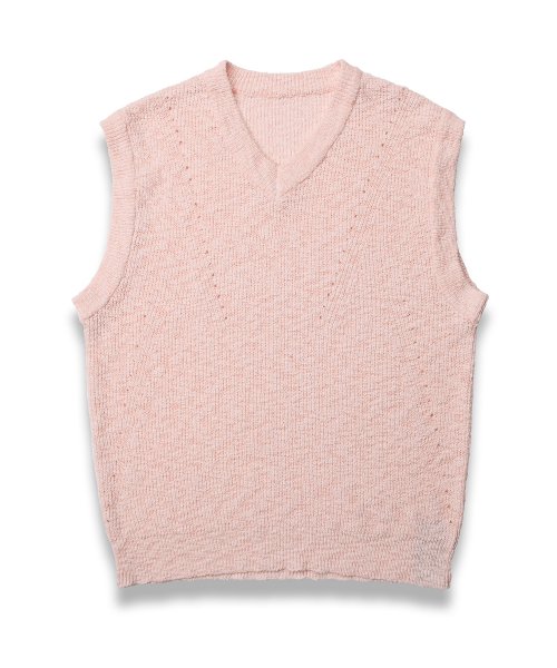 Свободный вязаный жилет ажурной вязки PINK