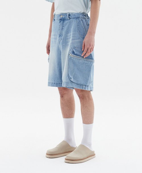 Washed карго джинсовые шорты — Light Indigo