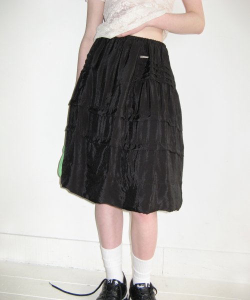 Black ruffle shop flared skirt