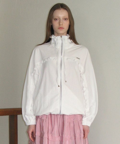 MUSINSA | SINOON CIRCLE LINE FRILL WINDBREAKER (WHITE)