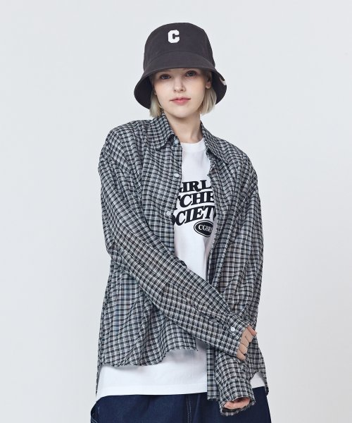 CARGOBROS FOR WOMAN - Seersucker Oversized Check Shirt (Black)