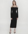 에고 미니멀 로고 오프 숄더 맥시 드레스 - 블랙