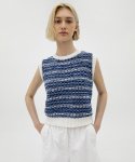 르바(LEVAR) Multi-Jacquard Knit Vest - Dusty blue