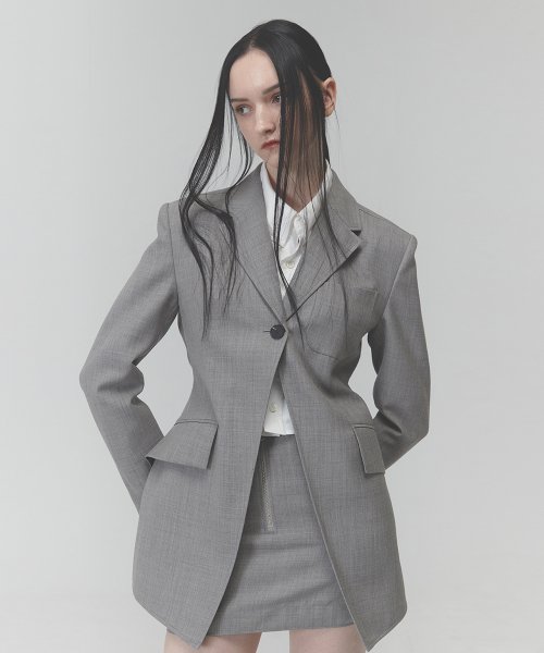Однобортный блейзер RA на одной пуговице [GRAY]