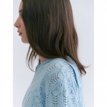 Cotton Sailor Collar Crochet Pullover  Sky Blue