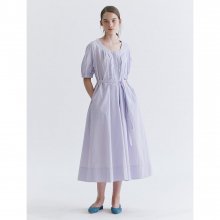 Cotton Blend Tuck Pleats Long Dress  Lavender