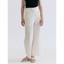 Linen Blend Wide Long Pants  White