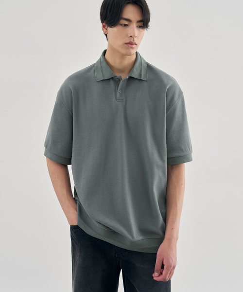 MUSINSA | DRAW FIT Balloon Pique Short Sleeve Sweatshirt [BLUE GRAY]