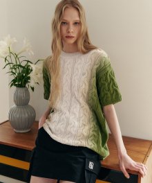 Gradation Washing Cable Knit Top [GREEN]