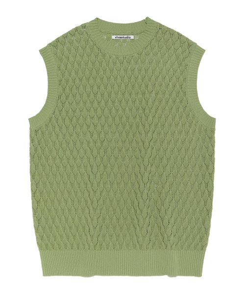 TREE BARK KNIT VEST [LIGHT GREEN]