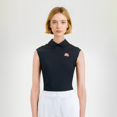 Back Zip-up Sleeveless Shirts_Black