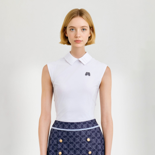 Back Zip-up Sleeveless Shirts_White
