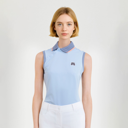 Shoulder Button Sleeveless Shirts_S/Blue