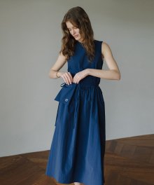 포켓 벨트 썸머 드레스 - 네이비