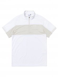 POP 와플 남성 반팔 짚업 티셔츠_White