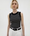 르바(LEVAR) Cotton Stripe Rib Sleeveless Top - Black&White