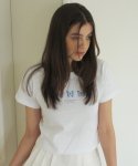 트리플 나비 자수 반팔 티셔츠 (화이트&블루)