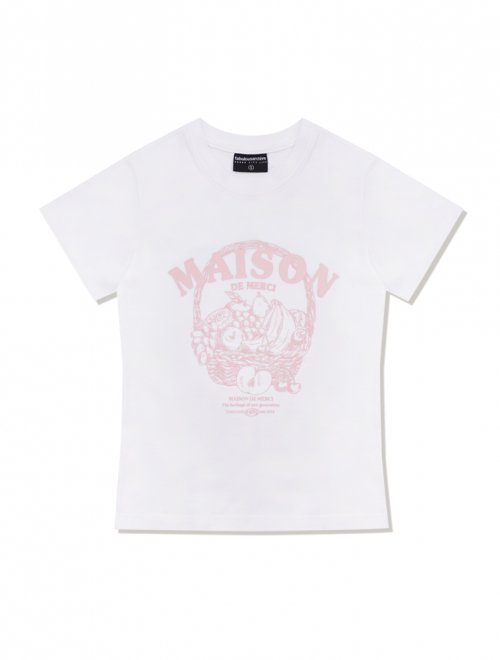 라 메종 스튜디오(fabulousarchive) 우먼즈 프루츠 스판싱글 저지 반소매 티셔츠 화이트핑크(FCD2TS512W)