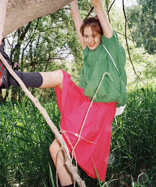 PESTO Shirring Half Sleeve Hoody Butter レディース
