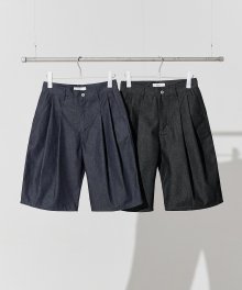 Two Tuck Clean Denim Shorts [2 Colors]
