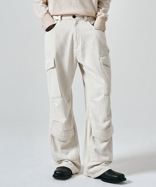 MUSINSA  NOIRER Utility Cargo Wide Denim Pants (Cream Beige)