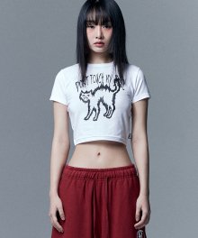 W Angry Cat Crop Tee - White