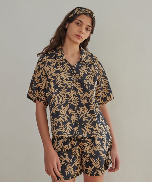 BALI V-NECK PAJAMA SET_leaf sugarblack