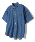 트릴리온(TRILLION) 스톤 워싱 오버핏 데님 반팔 셔츠 (MIDDLE BLUE)