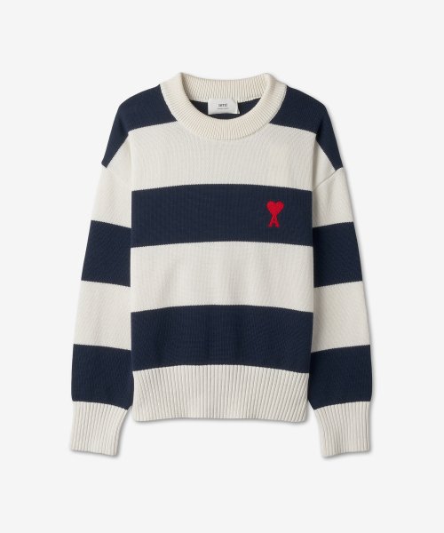 MUSINSA | AMI Men's small heart logo striped knit - Navy:White