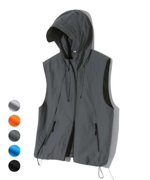 DIVISION NYLON HOOD ZIP-UP VEST (CHARCOAL)
