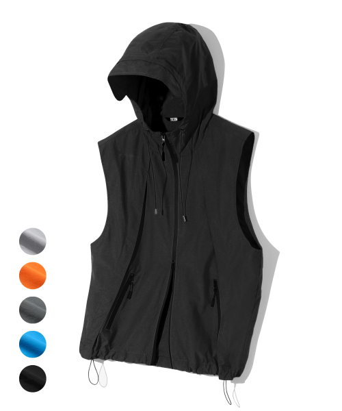 DIVISION NYLON HOOD ZIP-UP VEST (BLACK)