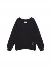 V NECK PUCKERING SWEATSHIRT IN BLACK