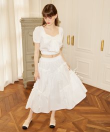 Ribbon Point Shirring Skirt_ White