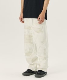 #0354 Destroyed stitch pants White