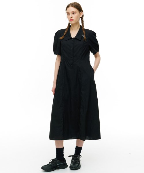 MUSINSA | MA JOURNEE Crinkle Volume Collar Dress_Black