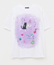 SPARKLE CAT OVER FIT T SHIRTS WHITE PURPLE