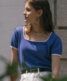 Terry summer square neck knit_Blue