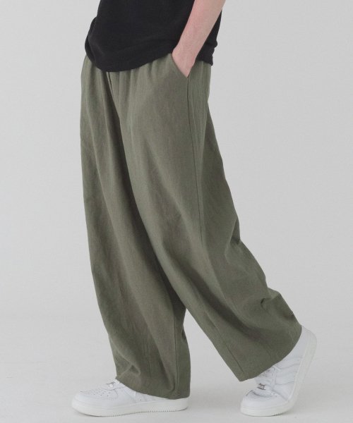 Comfortable льняные широкие брюки-баллон (Khaki)