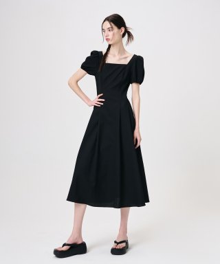 에트몽(ETMON) Square Neck Pintuck Dress, Black...